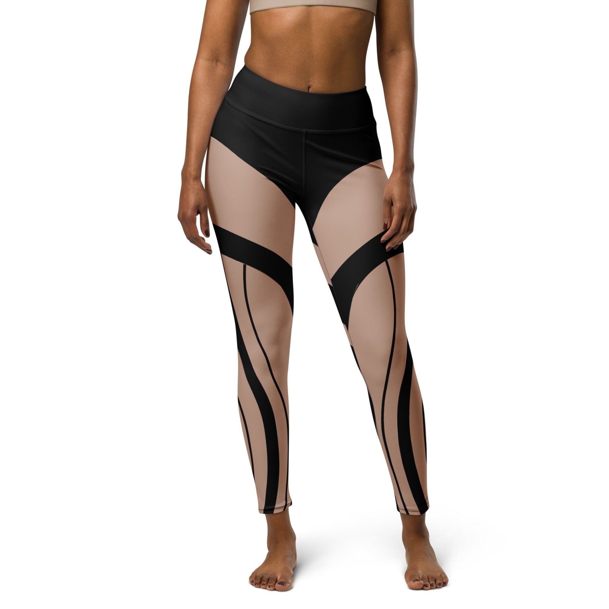 Bold Tan & Black Stripes Yoga Leggings